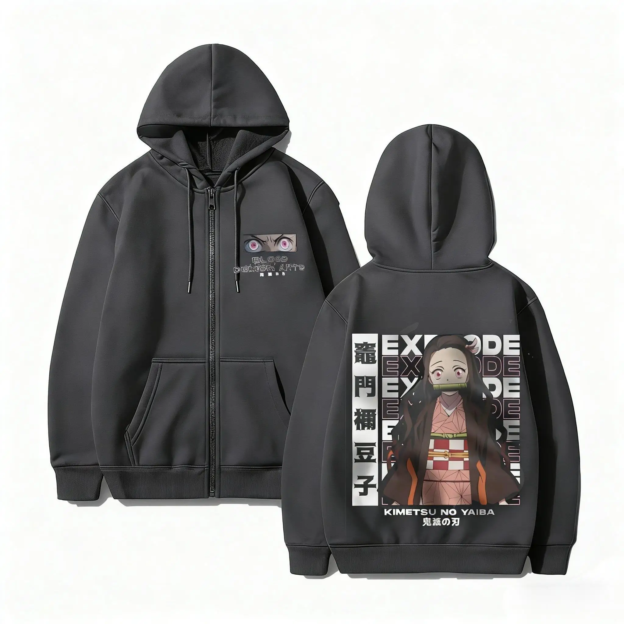 Demon Slayer Nezuko Hoodie Männer Frauen Anime Zip Up Sweatshirt 2026 Herbst Winter Streetwear Cosplay Casual Jacke Langarm Top