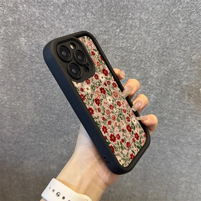Cute Flower Pattern Phone Case For iPhone 17 16 15 14 Pro Max 11 12 13 Pro 16E XS X XR 7 8 Plus Shockproof Silicone Soft Cover - náhled 3