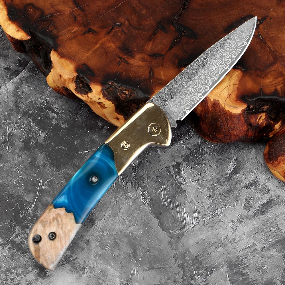 Hand-Forged Patterned Steel Folding Knife Japanese Damascus Steel Outdoor Folding Knife Household Fruit Peeler Collector's EDC