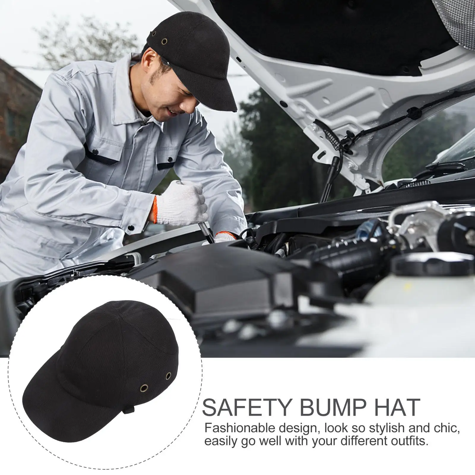 Hat Breathable Baseball Cap ABS Shell Protective Four Holes Adjustable Black Size Wide Uses