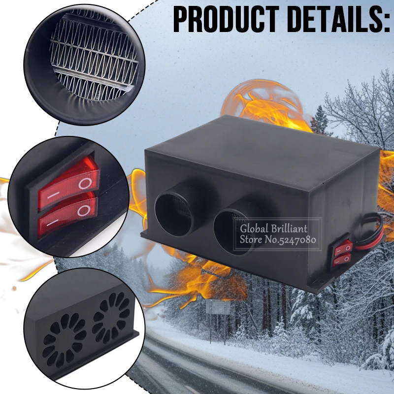 For Auto Car Truck Van 300W 2 Holes Car Heater Fast Heating 12V/24V Air Fan Parking Heater Window Windshield Demister Defroster