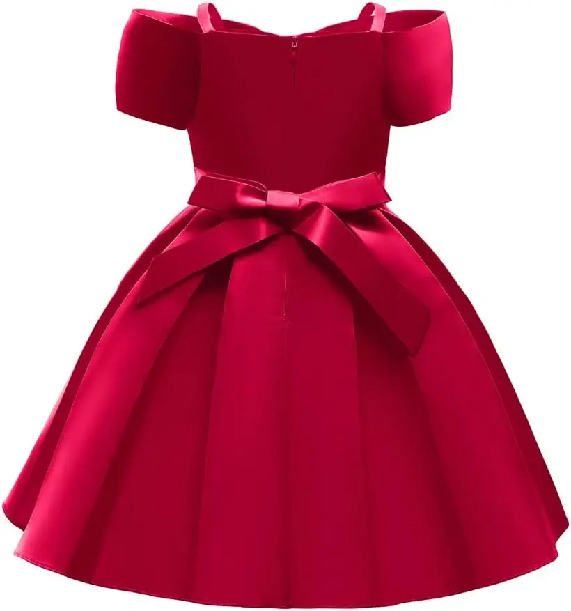 Elegant Temperament Girl Evening Dress,Thin Suspender Bow A-line Skirt,Special Formal Occasions for Children To Wear Satin Dress