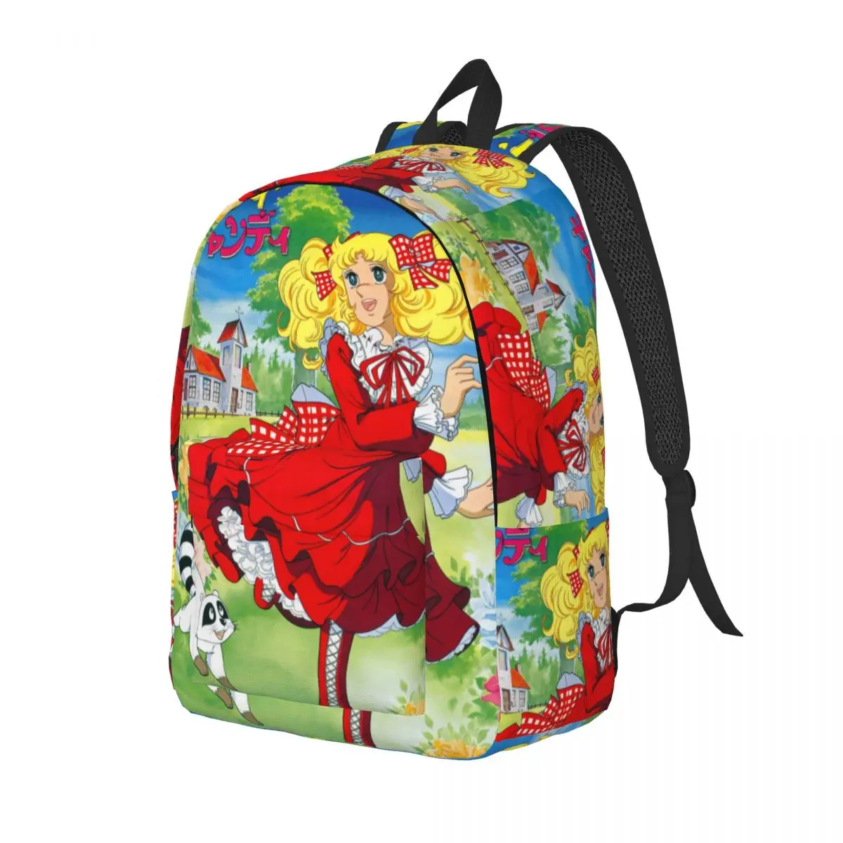 남성 여성을위한 맞춤형 캔디 캔디 만화 캔버스 배낭 방수 대학 학교 애니메이션 만화 가방 인쇄 책가방