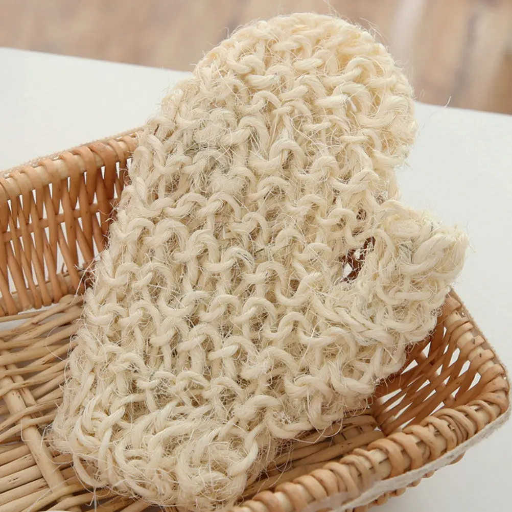 

1 пара перчаток-мочалок из натурального волокна сизал для отшелушивания кожи, многоразовые, для гладкой и мягкой кожи, аксессуар для душа и ухода за кожей