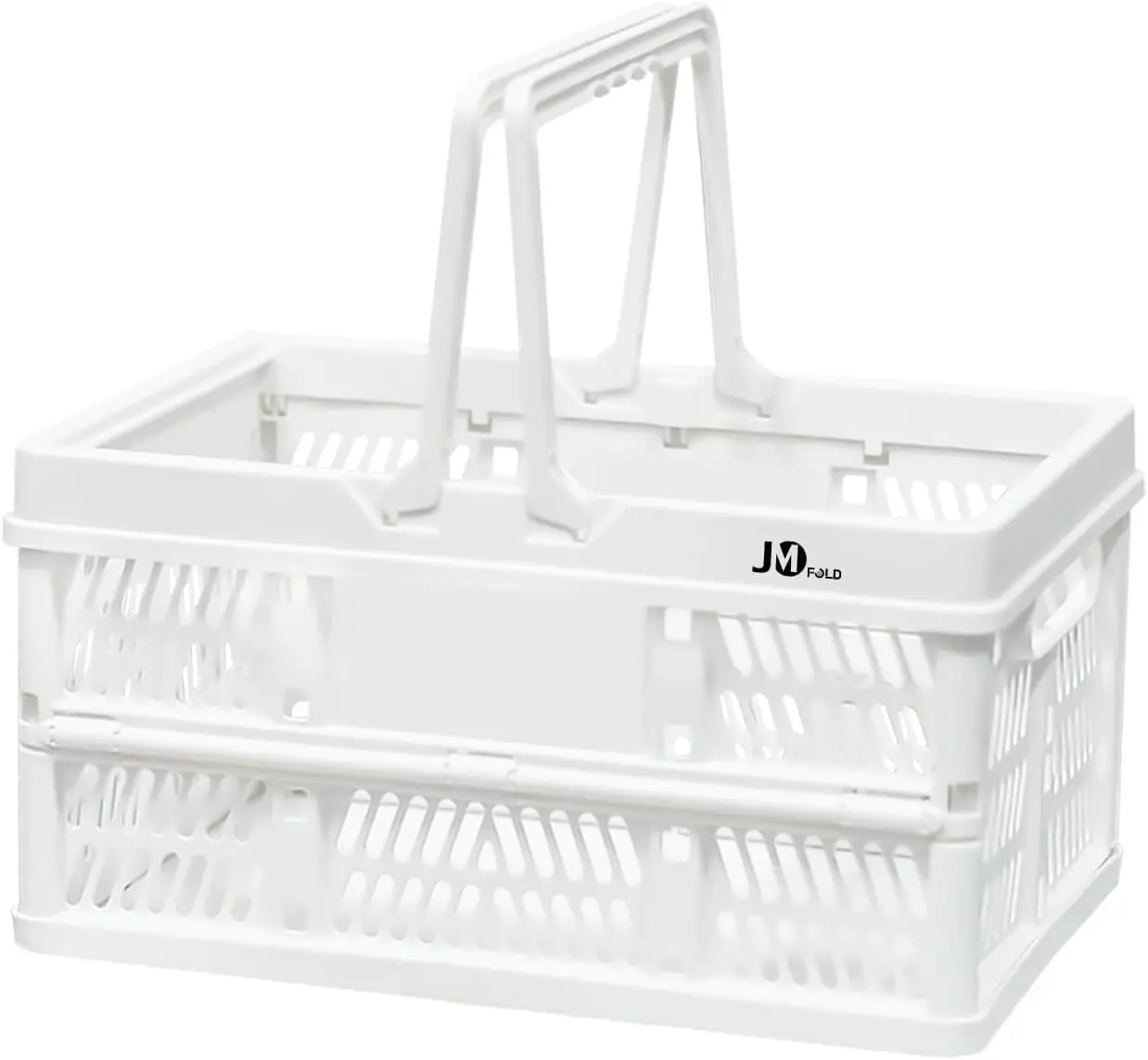 

20L Collapsible Shopping Basket with Handle, Foldable Plastic Crate for Grocery and Storage, White