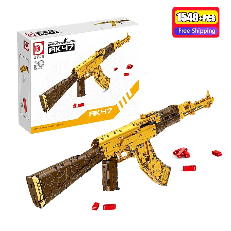 

1548 шт. золото AK47 отделка тактическое оборудование знаменитая военная модель строительные блоки коллекция моделирования кирпичи игрушка в подарок для взрослых