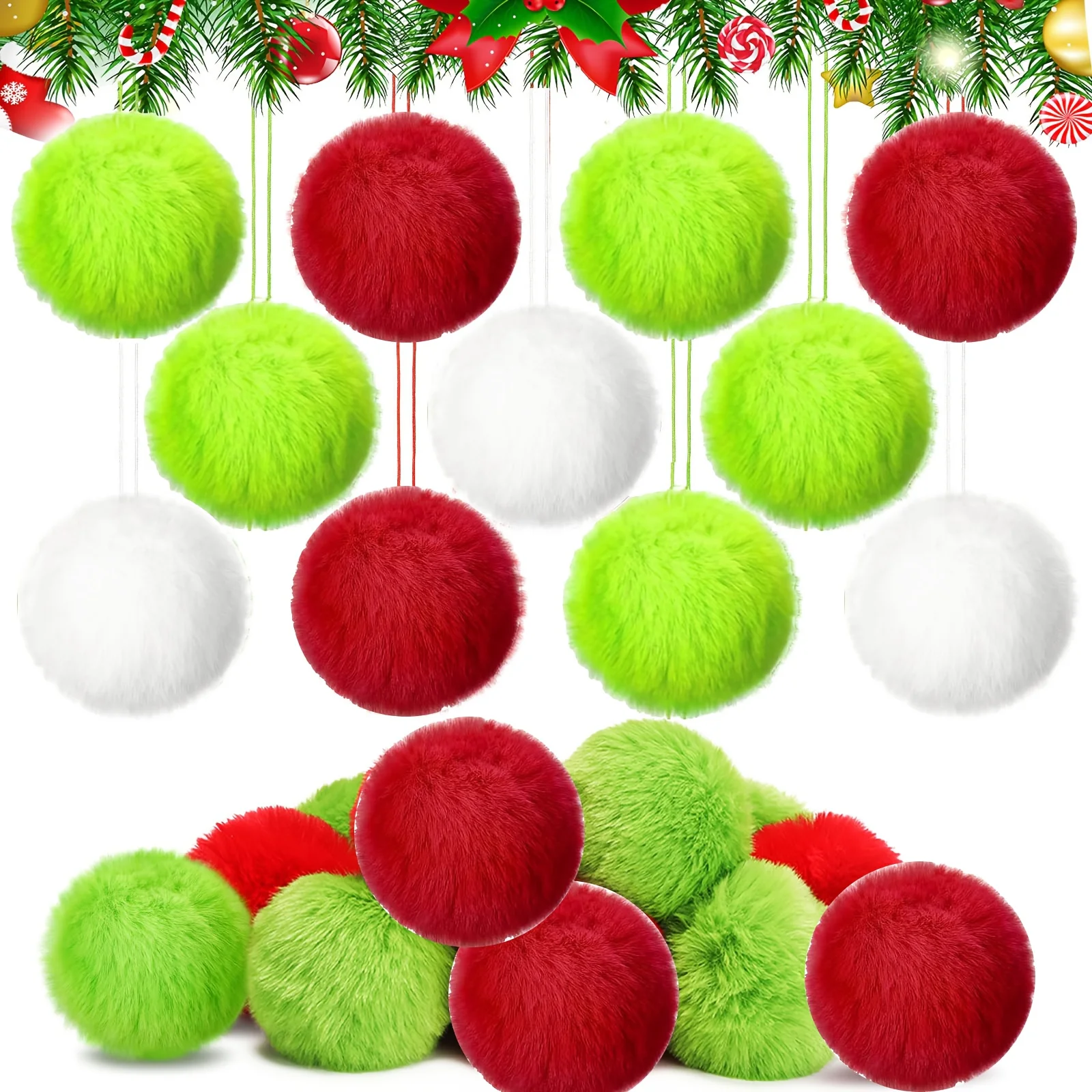 12/24 Stücke 6 cm Weihnachtsdekoration Flauschige Kugel Hängende Ornamente für Halloween Party Weihnachten Zuhause Neujahr Geschenke Navidad Decor Handwerk