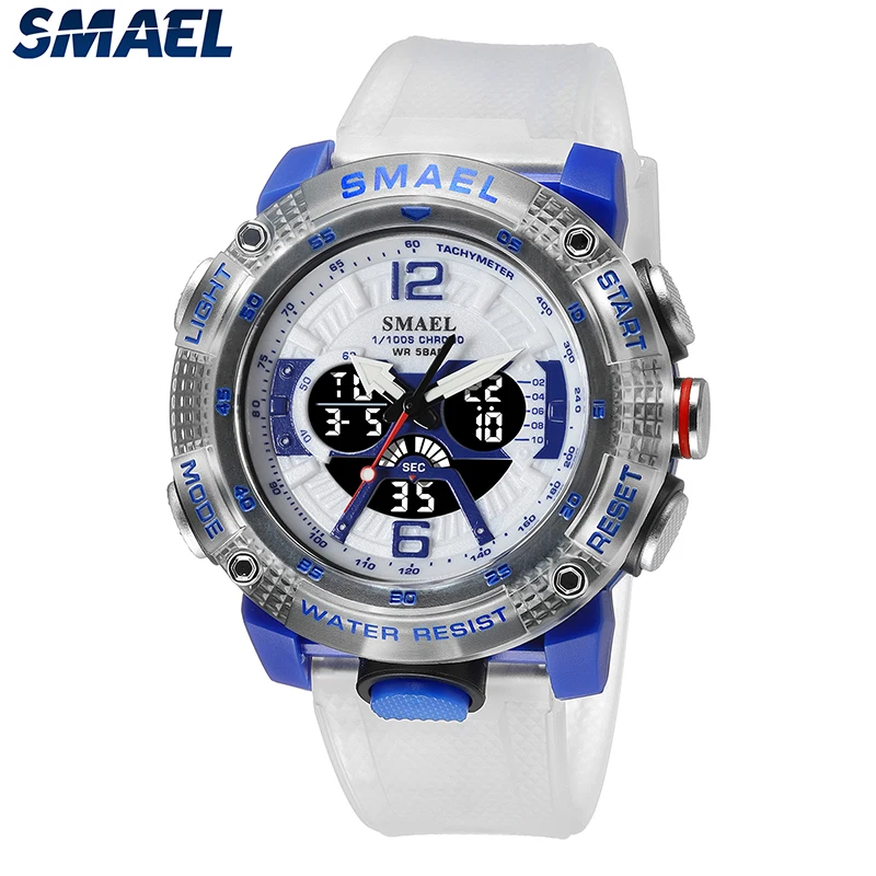 

Quartz Watches Men Sports Waterproof Clock Analog Digital Dual Time Display Stopwatch Male Clock 8058 Fashion White Wristwatches