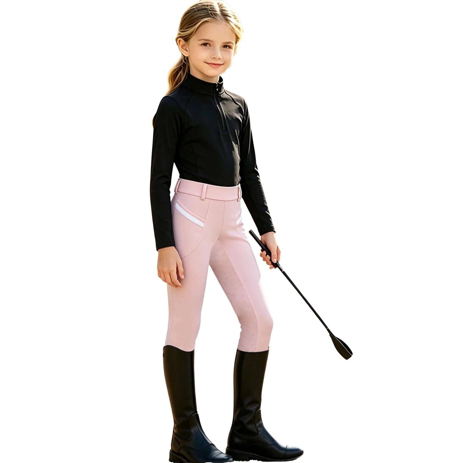 Kids Girls Horse Riding Sports Pants Equestrian Breeches Anti-slip Full Seat Leggings with Pockets for Training Performance