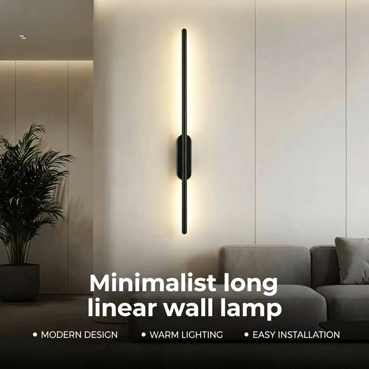 80CM LED Wall Light LED Wall Light Bedroom Black I-Shaped Modern Long Strip LED Lights for Living Room Corridor Light Fixture