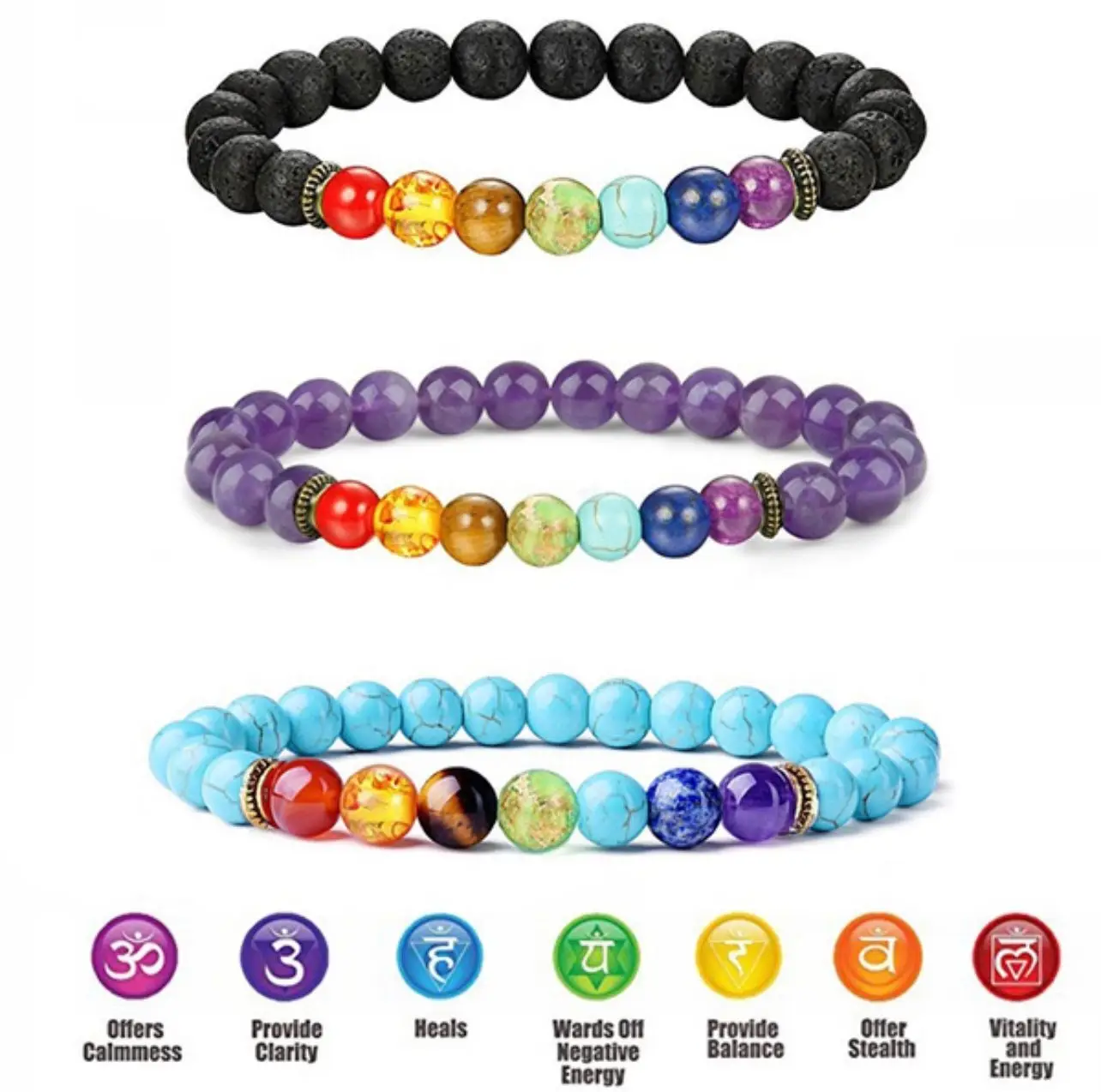 7 Chakra Healing Bracelet Absorb and Release Essential Oils Diffuser Crystal Nature Stone Bead Stretch Bracelets Jewelry Gifts