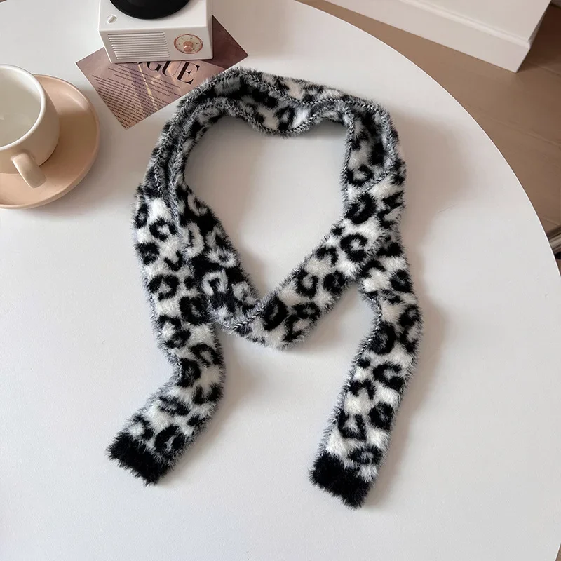 Striped Plush Scarf Women\'s Niche Design Sense Spice Girl Versatile Decoration Korean Version Thin and Narrow Long Scarf