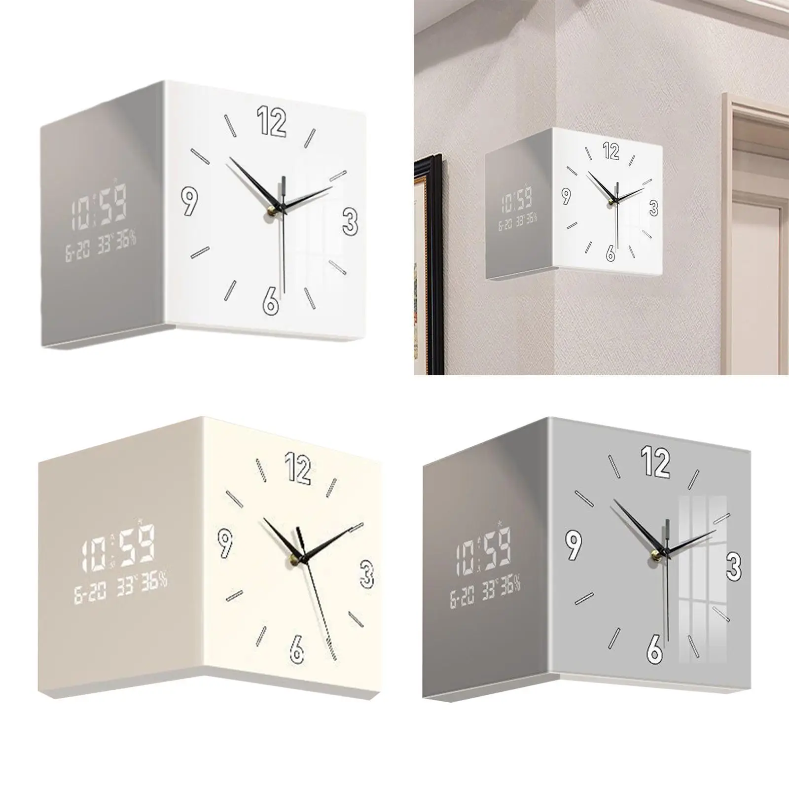 

Металлические угловые часы, двусторонние настенные часы, квадратные, легко читаемые, электронные часы, подвесные часы для декора гостиной, кухни