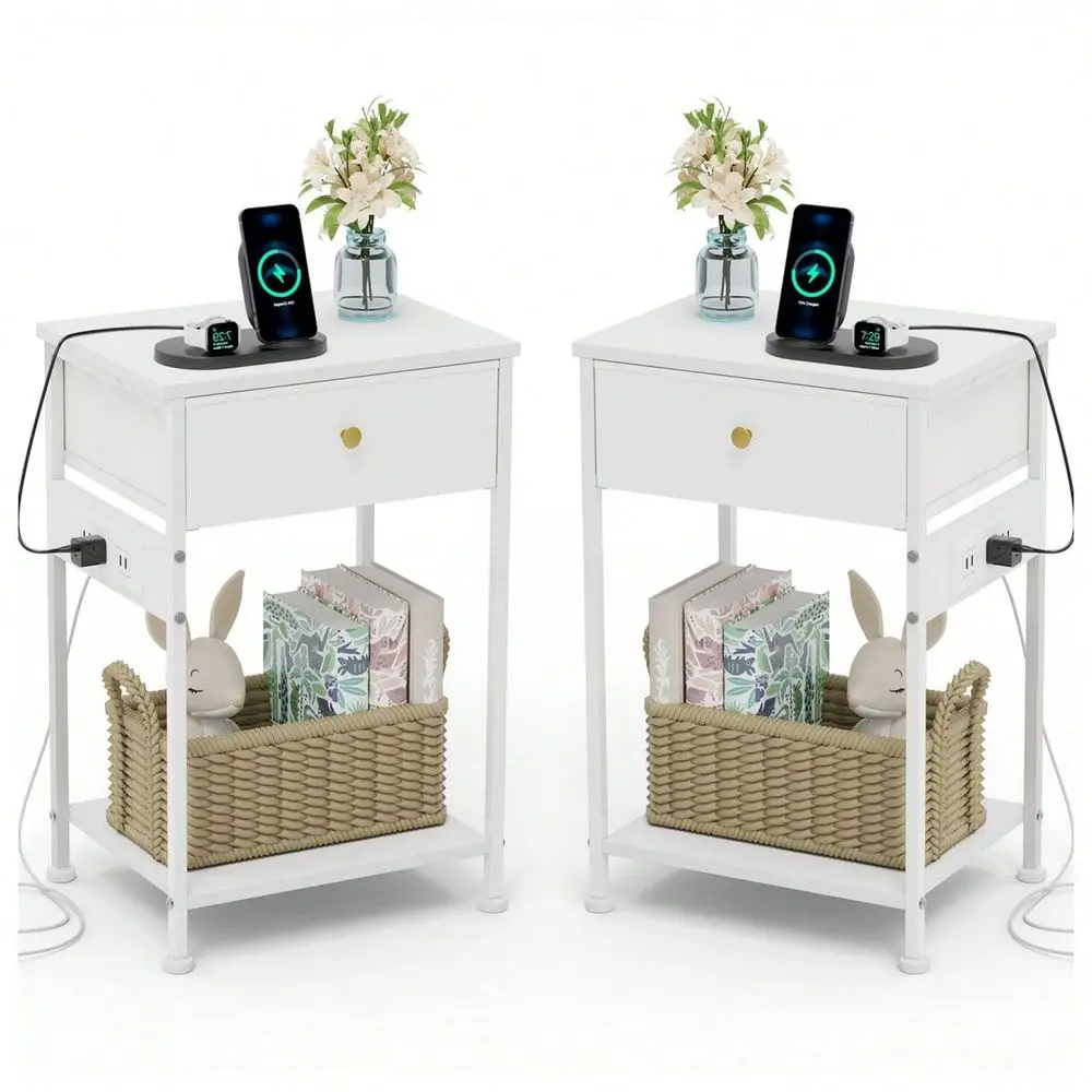 With LED Lights For Room, 2Piece Bedroom Furniture Set With USB Port Charging Station, Night Stand, Bedside Tablewith 4 Drawers