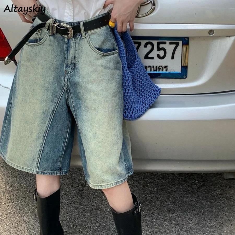 

Blue Vintage Shorts Women Washed Denim High Waist Straight American Style Streetwear Cool Unisex 3XL Summer Y2k Loose Casual