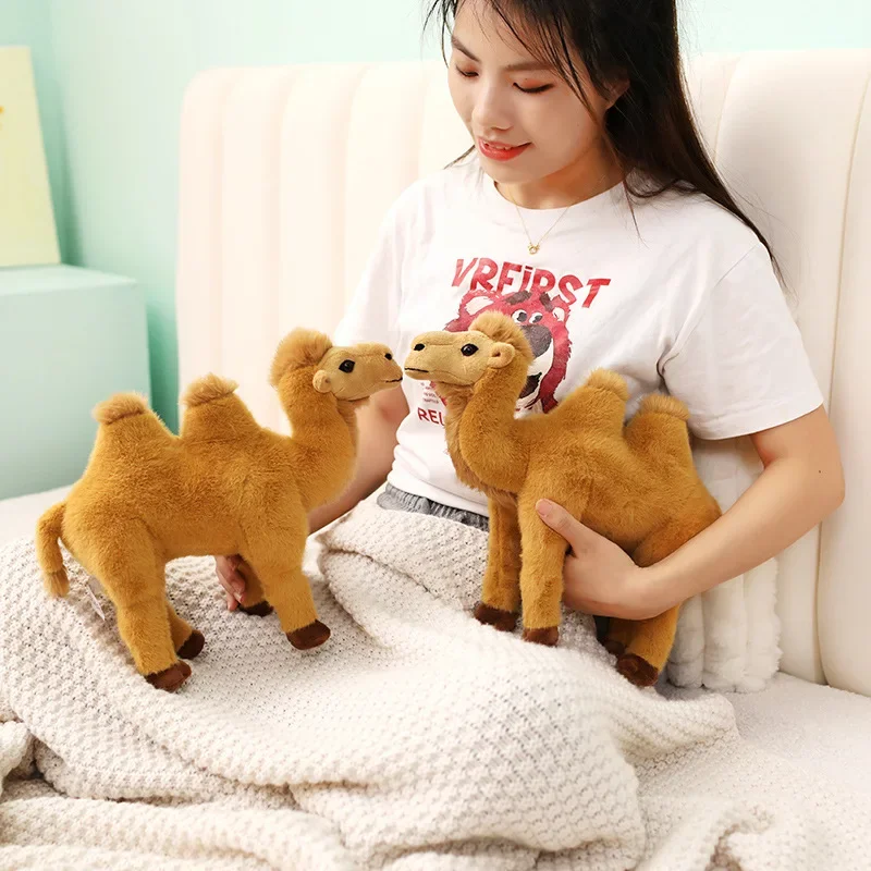 Camel Plush Toy High Fidelity Two Humped Camel Plushie Bactrian Camel Peluche Lifelike Stuffed Animal Simulation Doll Kawaii Toy