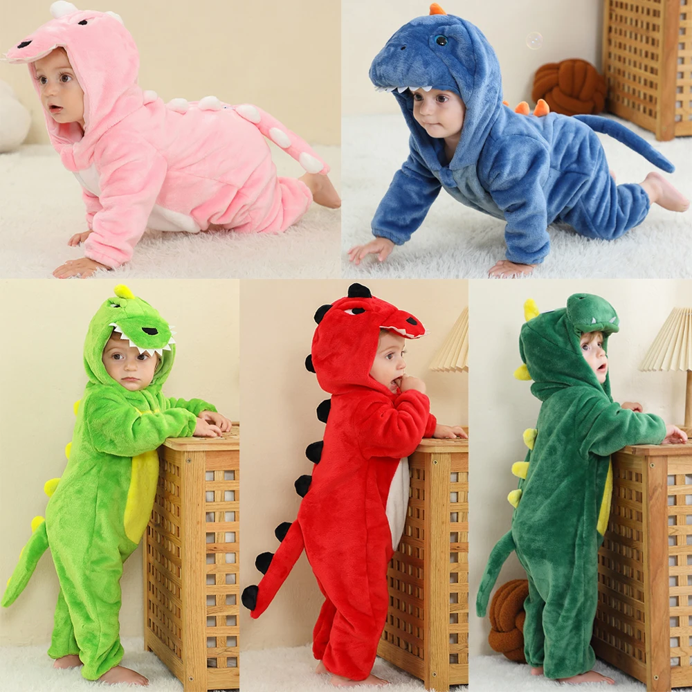 Winter Baby Rompers Kigurumi Dinosaur Costume Onesises For Girls Boys Toddler Animal Jumpsuit Infant Clothes Kids Bodysuit Pjs