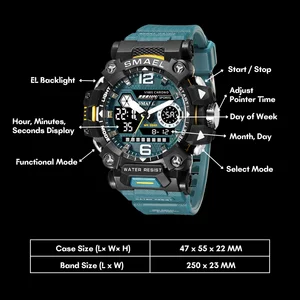 Smael-8072 Men Waterproof Chronograph Quartz Clock, Heavy Pulse Clock, Electronic Alarm, Janpenesis 8 Main Sales Smael Clock - №8