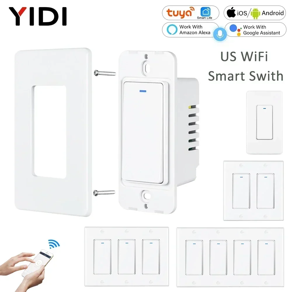 US AU BR Tuya Two 3 Way Alexa WiFi Smart Remote Control Push Button Light Switch Smart Life WalI Mount UP Down Dual 110V 230V