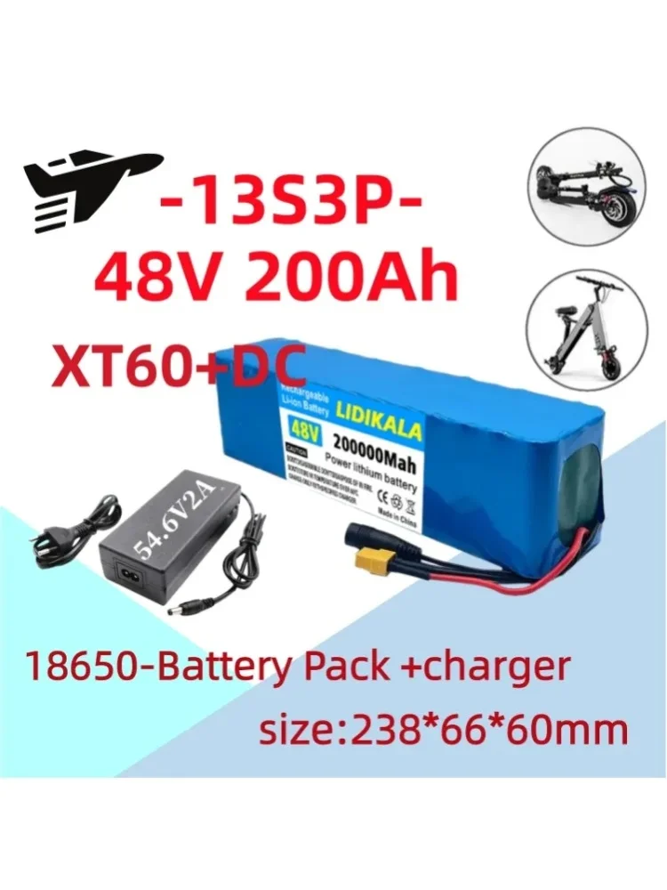 Hochleistungs-1000-W-48-V-13S3P-100000-mAh-Lithium-Akku, integriertes BMS mit 54,6-V-Vollladegerät, Ersatz-Akku für E-Scooter und Elektrofahrräder
