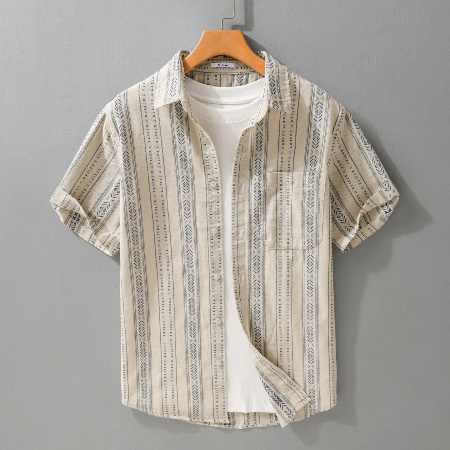 

Men's Breathable Short Sleeve Shirt Harajuku Summer Vintage Retro Casual Beach Ethnic Style Square Neck Button Down Dress Shirt