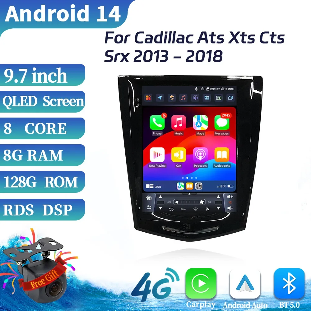 9.7inch Android 14 For Cadillac Ats Xts Cts Srx 2013-2018 Car Radio Multimedia Navigation 4G GPS Wireless Carplay Screen Stereo