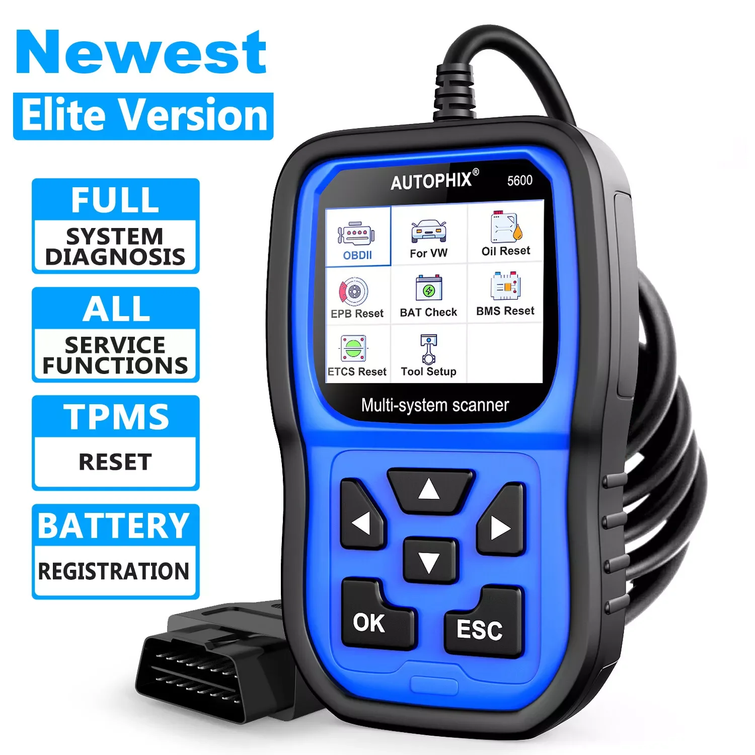 

AUTOPHIX 5600 для Audi VW OBD2, автомобильный сканер, двигатель TPMS, ABS EPB, регистрация батареи, все системы, диагностический инструмент для автомобиля