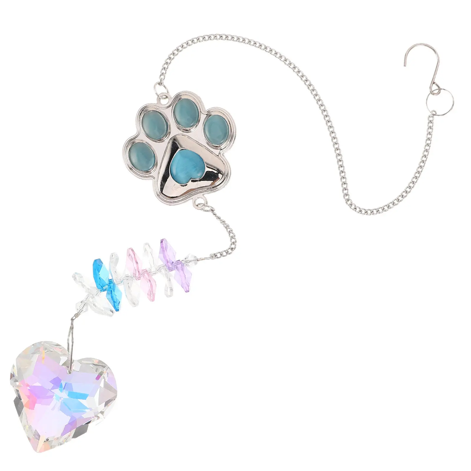 Crystal Wind Chime Paw Print Sun Catcher for Garden Patio Balcony Outdoor Decor Dog Memorial Light Refracting Hanging Ornament