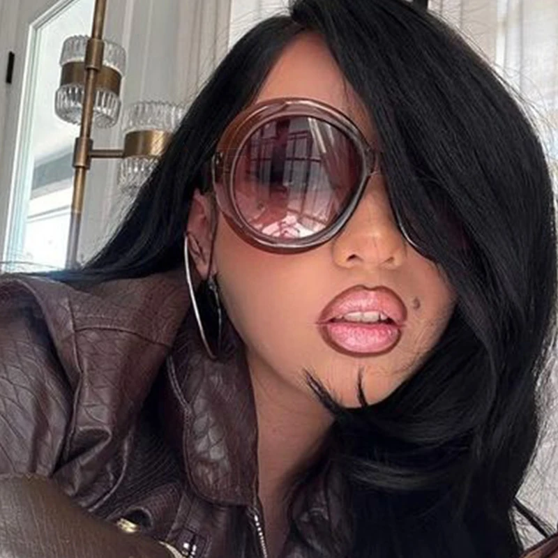 Plastic Big Round Sunglasses Women Brown Gradient Oversized Oval Sun Glasses Female Fashion Luxury Oculos De Sol Gafas