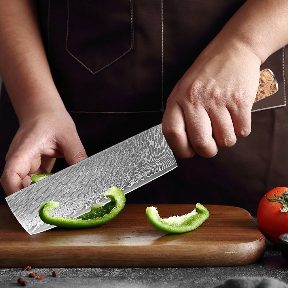 

Damascus Steel Nakiri Chef Knife 7" Japanese Sharp Knife Meat Cleaver Kitchen Knives for Chopping Vege and Cooking knife