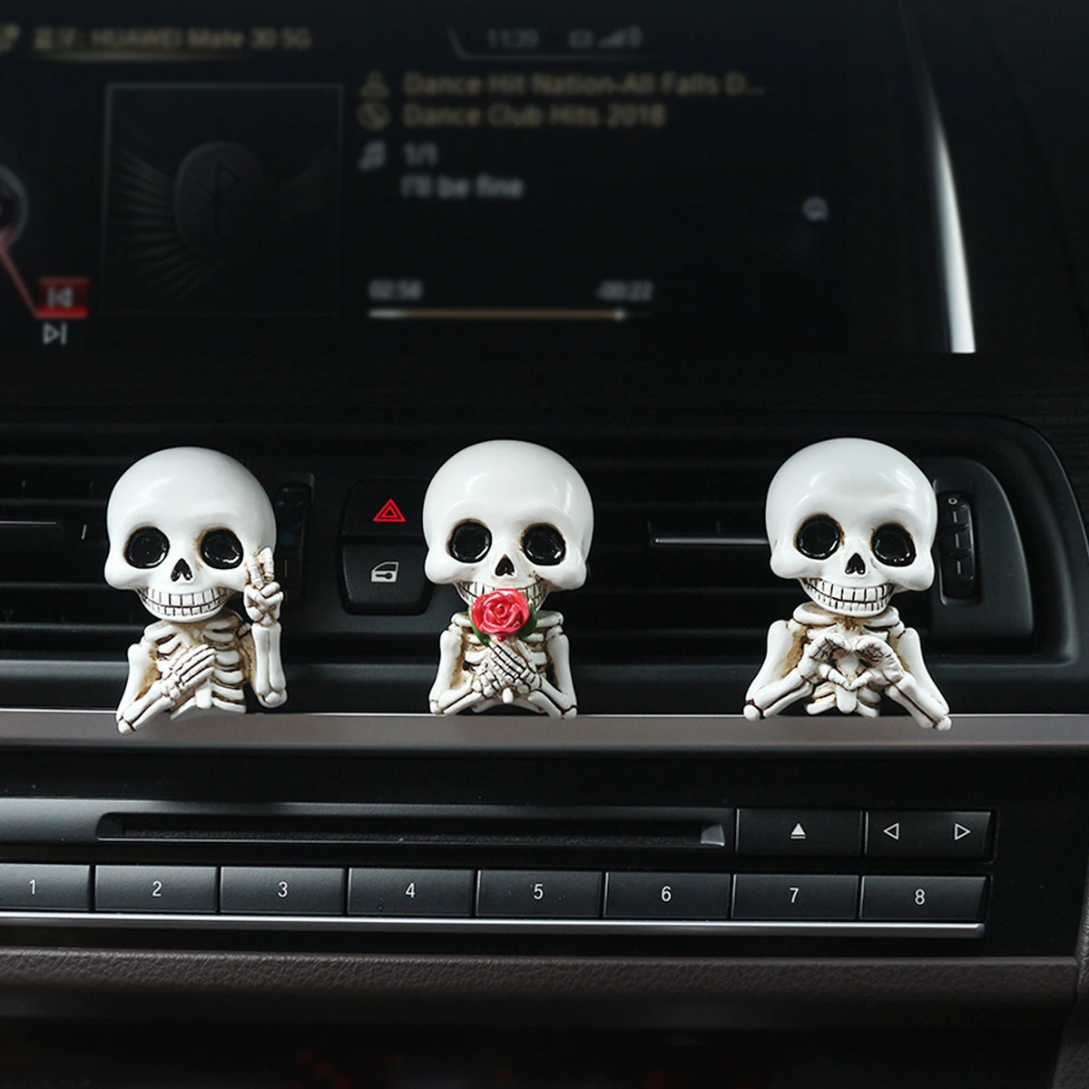 3 stks Halloween Auto Creatieve Schedel Hand Bloem Hars Sculptuur Geur Clips - 2.55 Inch Romantische Schedel Standbeeld