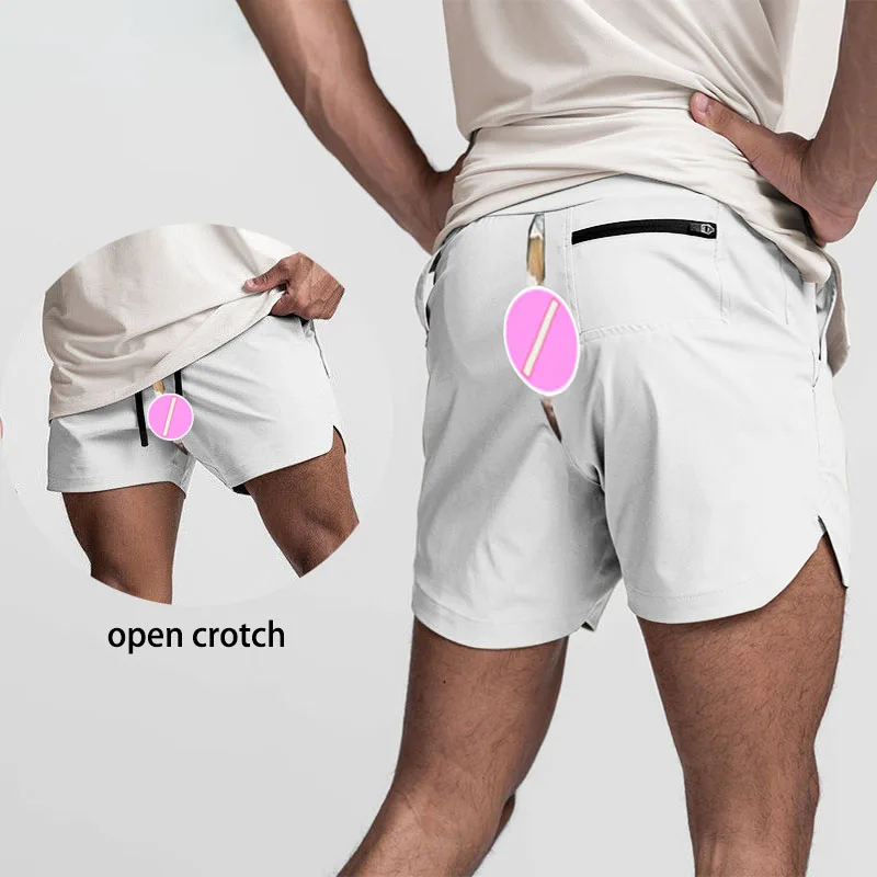 Calça de virilha aberta com zíper invisível masculina, shorts com furos, calça quente, namorado conveniente, presente sexual ao ar livre,