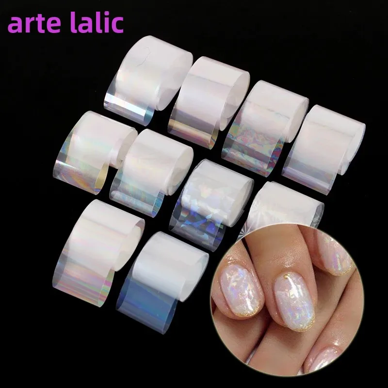 10 rolos/caixa conjunto de folha de unha holográfica 2.5*100cm gradiente transparente ab adesivo de transferência de cor manicure decalques de arte de unha
