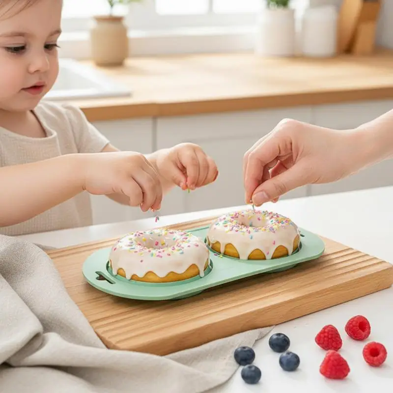 2 Cavity Silicone Doughnut Mold Heart and Flower Shape Nonstick Donut Tray for Home Baking Cake Biscuits Muffins