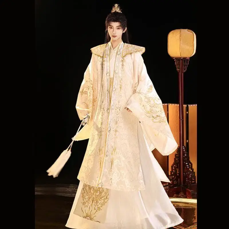 Palace Style Gold Hanfu Men's Traditional Chinese Printing Clothing Halloween Priest Cosplay Costume Heavy Industry Dress Male
