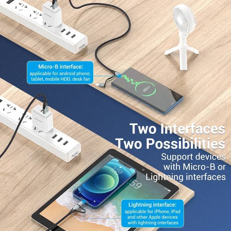 Vention MFi كابل USB آيفون 12 برو ماكس XR 11 8 برو شاحن سريع البرق الحبل ل Xiaomi مايكرو USB كابل بيانات نوع C كابل