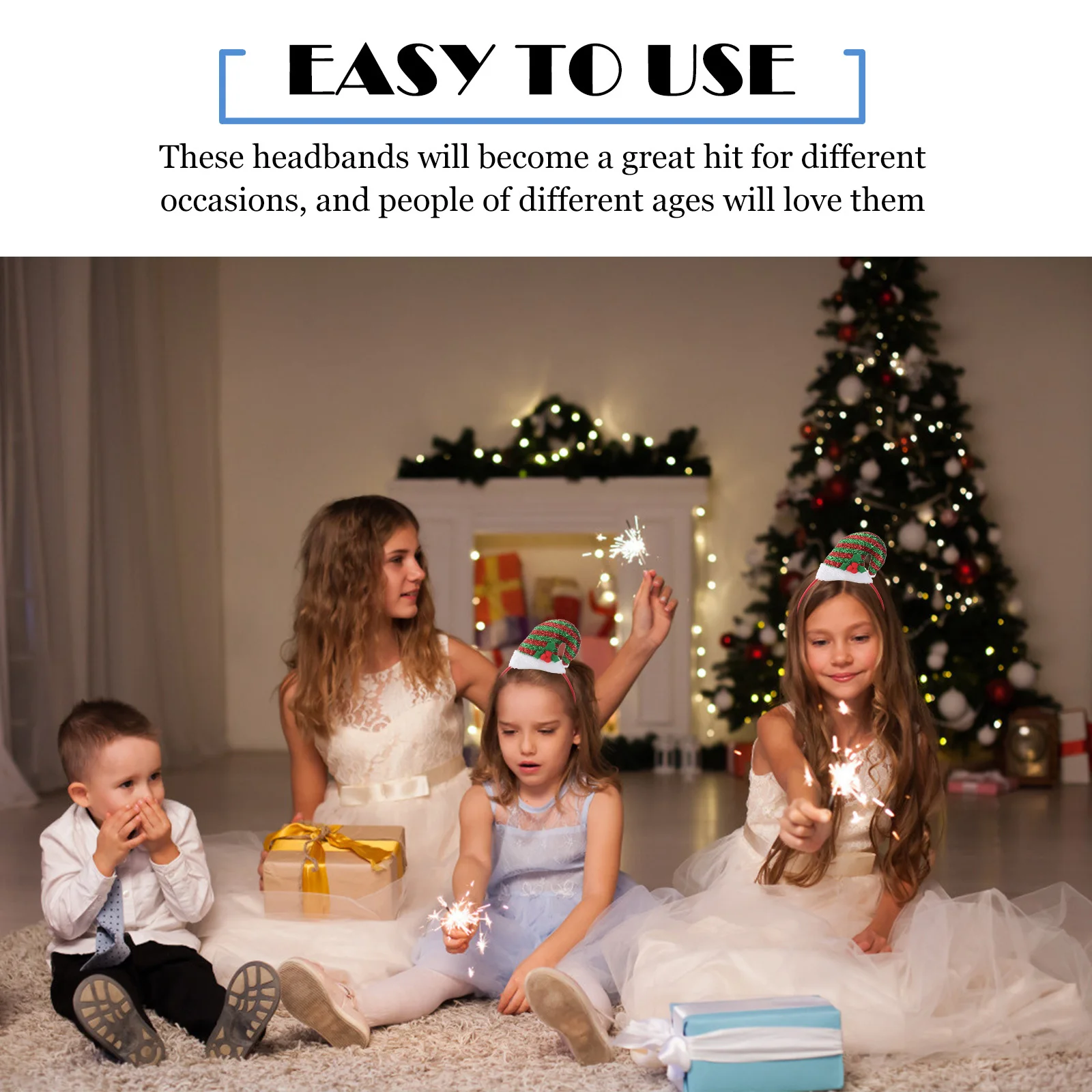 

2Pcs Christmas Hat Hair Hoop Cartoon Sequin Headband Party Headdress Christmas Hair Accessories Photo Props