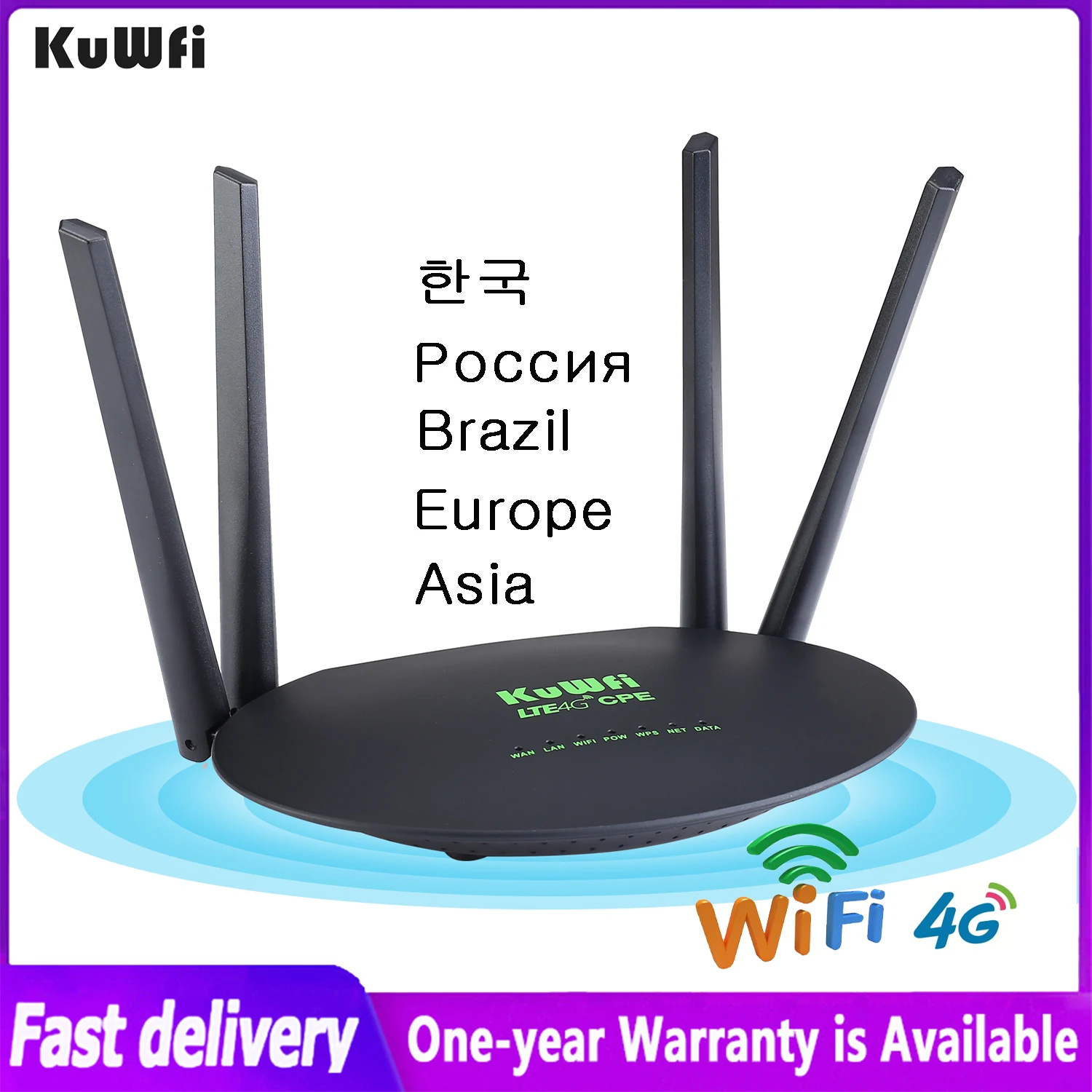 

KuWFi 4G Wireless Wifi Router 300Mbps Sim Card Router Hotspot Unlocked CAT4 4Pcs External Antenna 32 Wifi Users RJ45 For Home