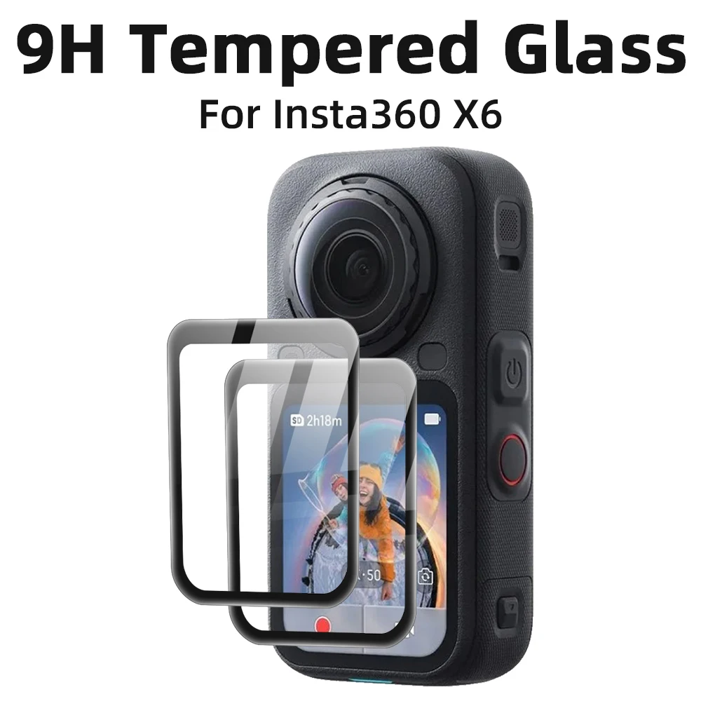 حزمة من قطعتين من الزجاج المقوى 9H لحماية شاشة Insta360 X6، واقي شاشة شفاف فائق الوضوح مضاد للخدوش وبصمات الأصابع، ملحقات