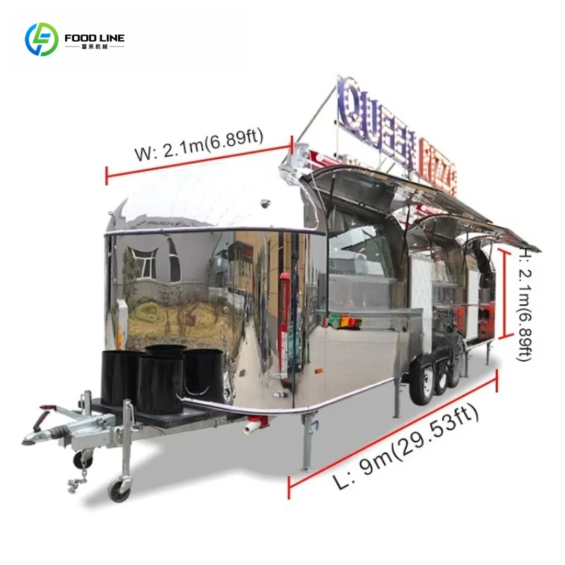 Customized Big Commercial Catering Food Truck Fully Equipped Mobile Pizza Coffee Donut Barbecue Trailer
