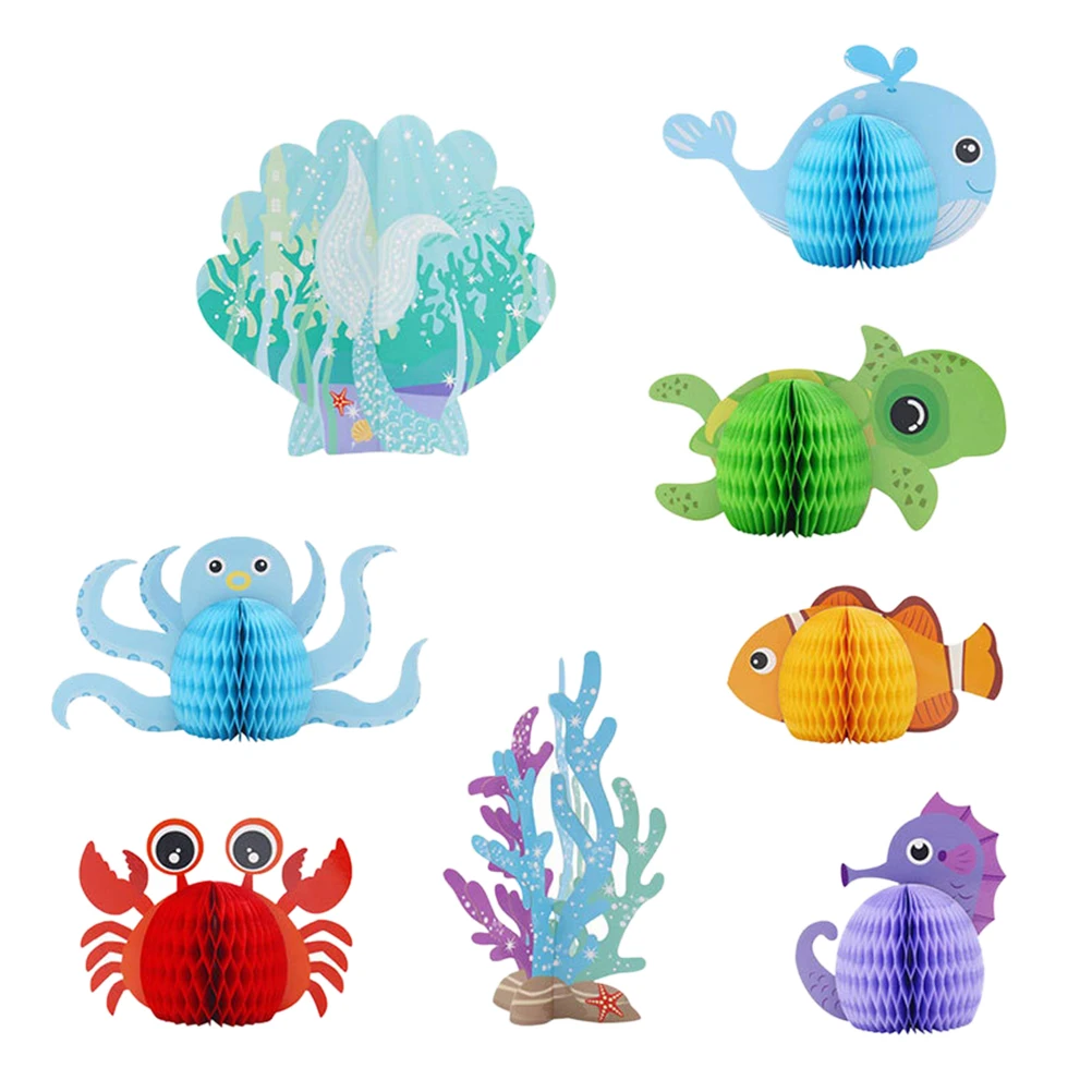 

8pcs Ocean Theme Party Supplies Marine Animals Decor Kids Birthday Ornaments Honeycomb Balls Paper Craft Bright Colors