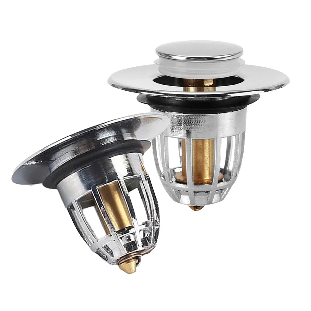 

2Pcs Universal Sink Drain Stopper Press Type Flip Top Plug with Built-in Filter for Bathtub Basin Anti-Clogging Easy Maintenance