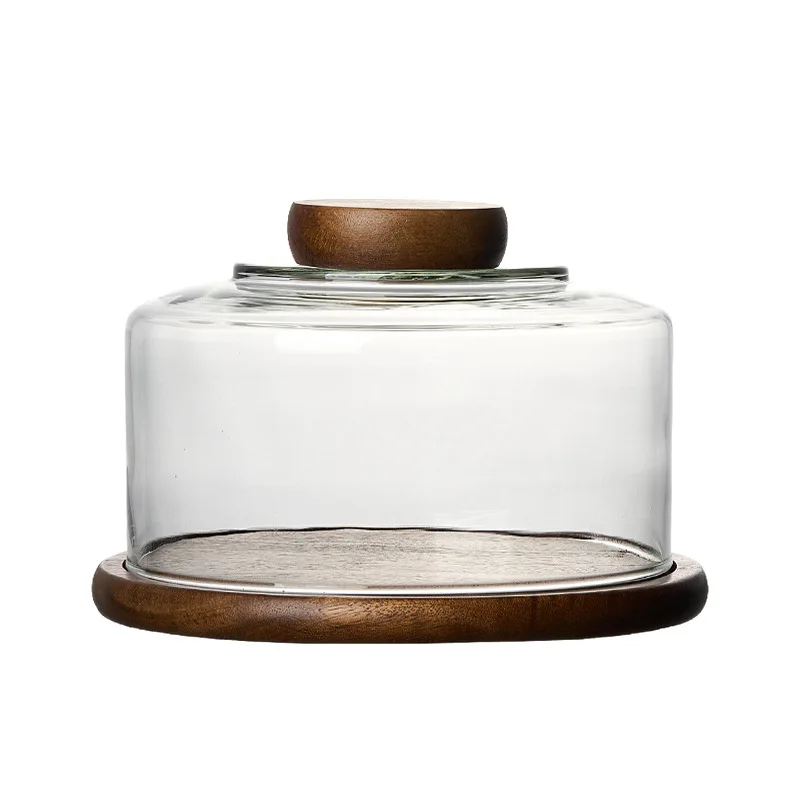 For Cake Tray Wooden Snacks Tasting Tray Glass Cover Dessert Glass Cover