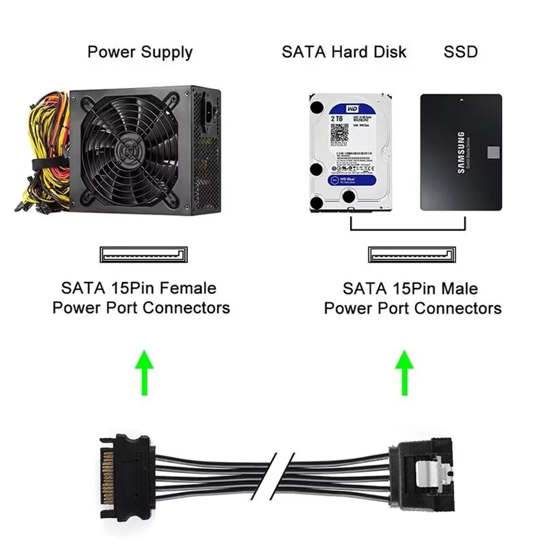 15 Pin SATA Hard Drive Power Cable male to Female 1 to 2 5 Port For Computer Hard Disk Interface Power Cord For DIY PC Sever