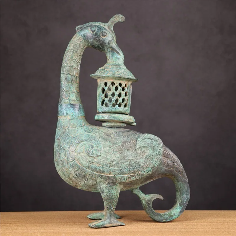 Craftsmanship Warring States Phoenix Bird Lamp Furniture Gift Bronze Ornament Antique Shandong Museum Collection