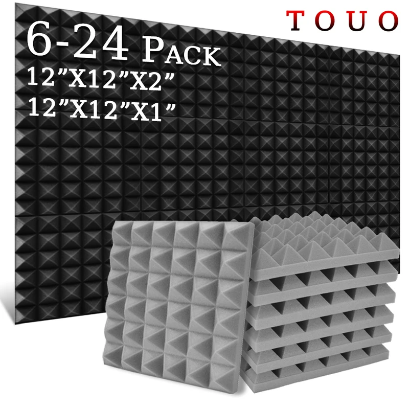 

TOUO 6/12/24 Pcs Acoustic Foam Flame-Retardant Sound Insulation Material Pyramid Sound Absorbing Sponge Ktv Acoustic Treatment