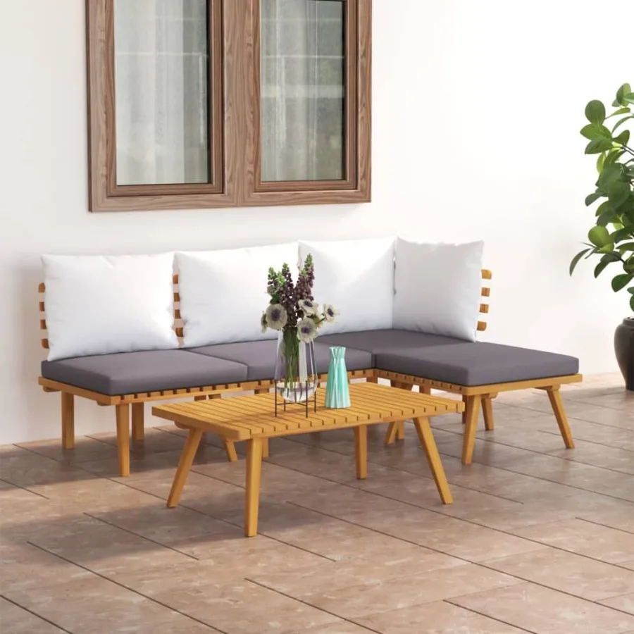 

5 Piece Patio Lounge Set with Cushions Solid Acacia Wood