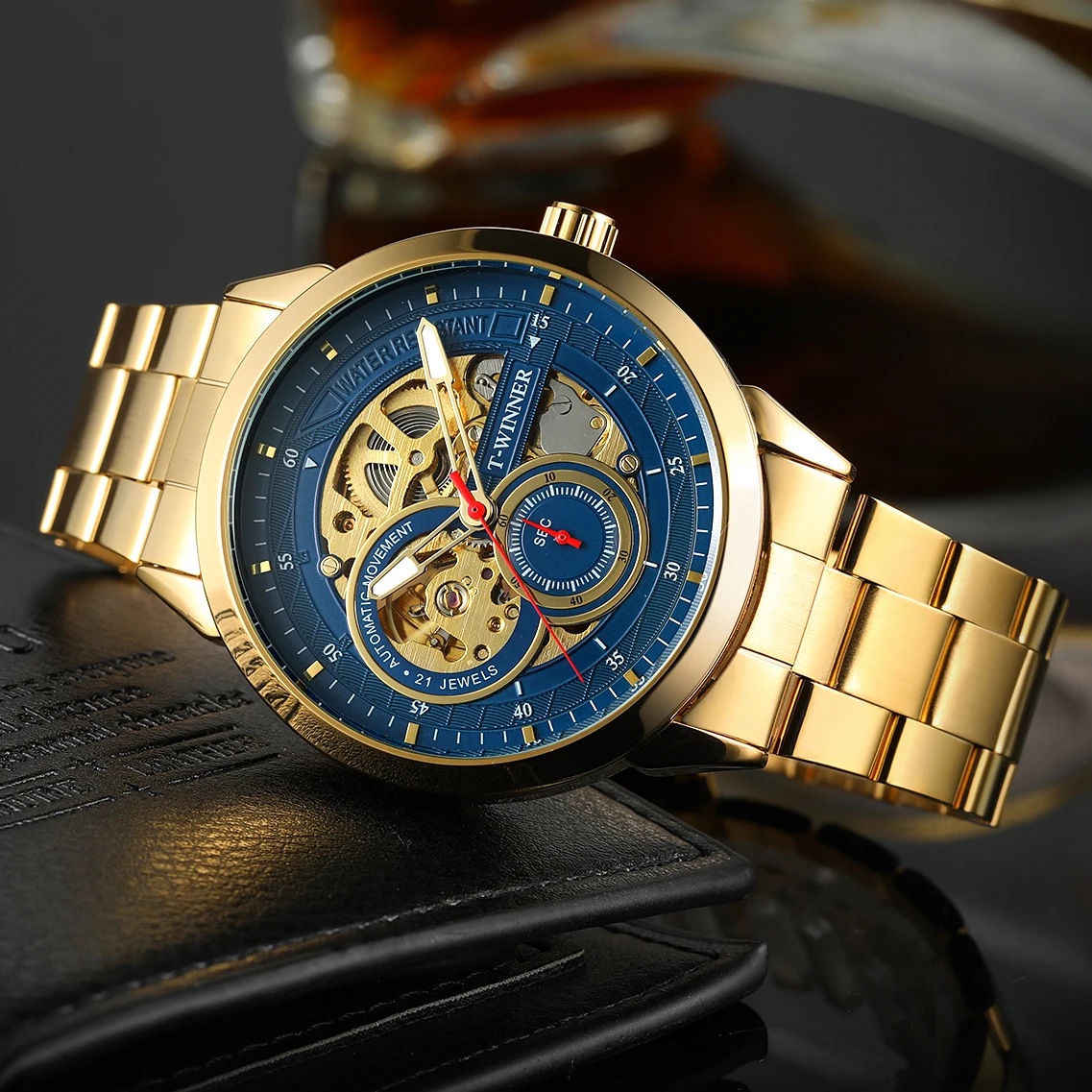 High-End Luxury Man Watch WINNER Official Top Brand Luxury Transparent Skeleton Mechanical Automatic Watches for men Gold Clock