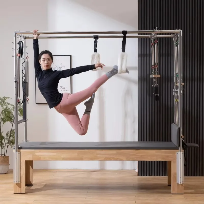 

Прочная кровать-тренажер Cadillac и Пилатес-реформер из дубового дерева с трапециевидными блоками, портативные и регулируемые, для оптимального здоровья тела