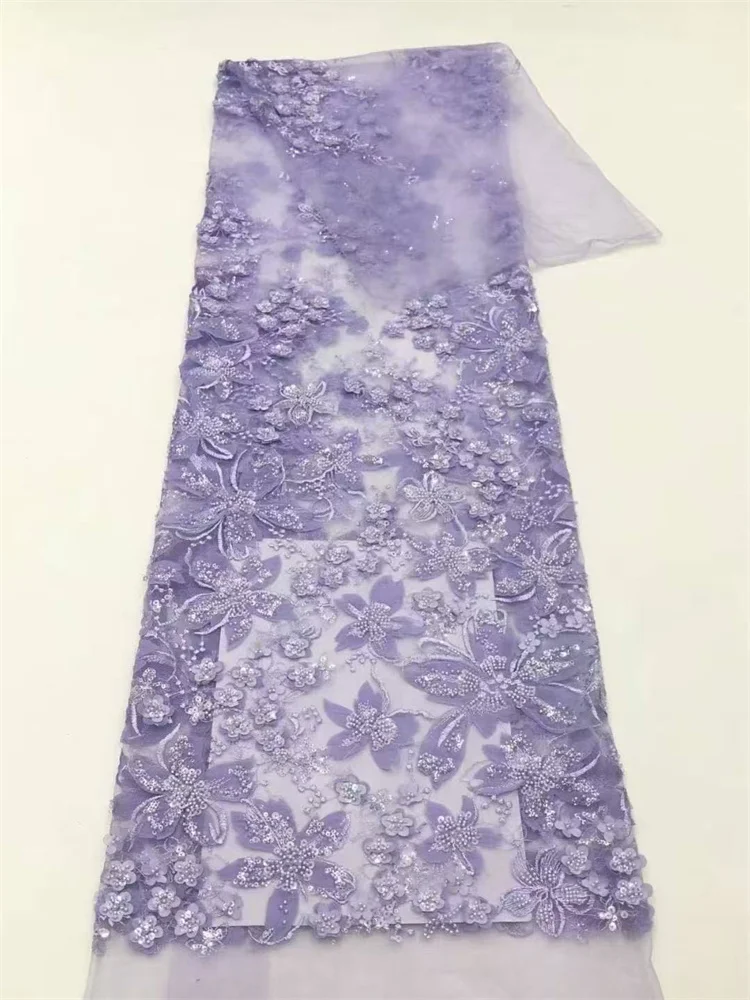 2025 Luxury African Beaded Lace Fabric Luxury African Embroidered Lace Mesh Fabric 3D Flowers Lace Fabric For Wedding